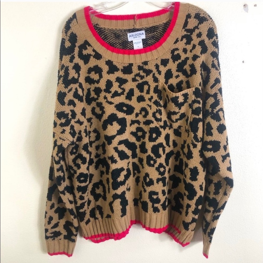 ARIZONA JEAN CO Pink Lined Cheetah Print Sweater